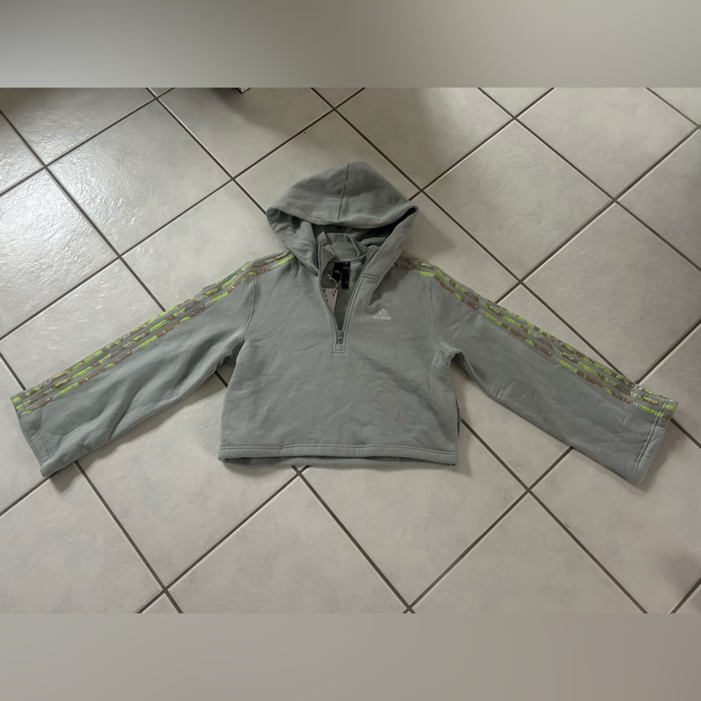adidas Women’s Hoodie in a Sage Green Color with Green and Brown Stripes
